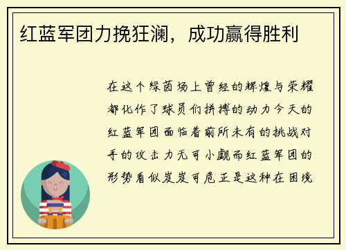 红蓝军团力挽狂澜，成功赢得胜利