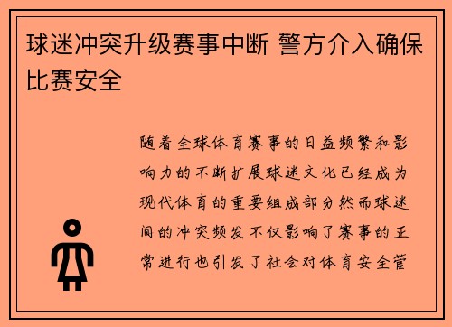 球迷冲突升级赛事中断 警方介入确保比赛安全
